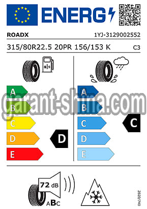 RoadX AP865 (универсальная) 315/80 R22.5 156/153K 20PR - Фото Европейских характеристик